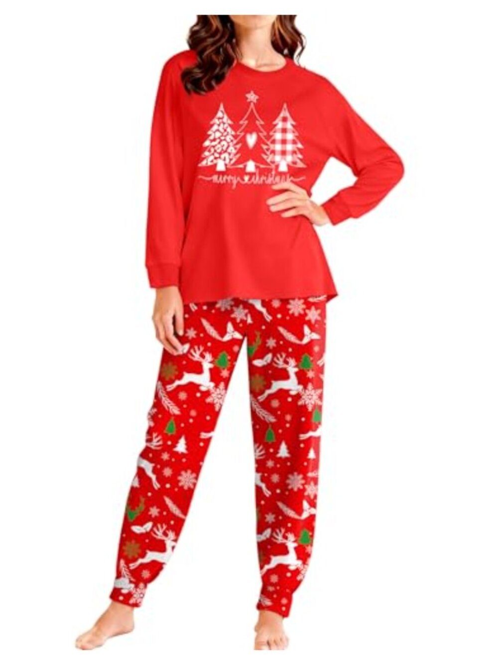 Women's Christmas Pajama Set Long Sleeve Top and Pants Merry and Bright